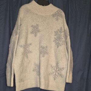 Torrid White and Gray Snowflake Turtleneck Sweater
